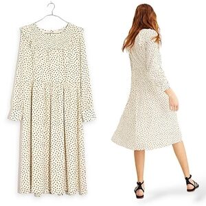 Madewell Polka Dot Midi Dress, Long Sleeves,Size L.